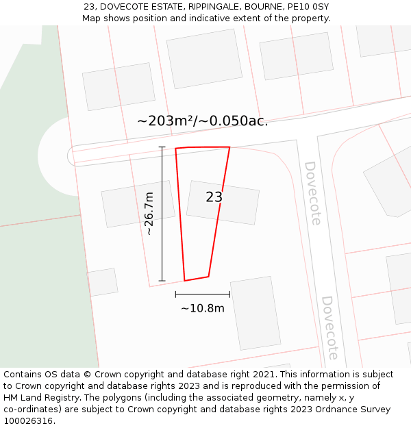 23, DOVECOTE ESTATE, RIPPINGALE, BOURNE, PE10 0SY: Plot and title map