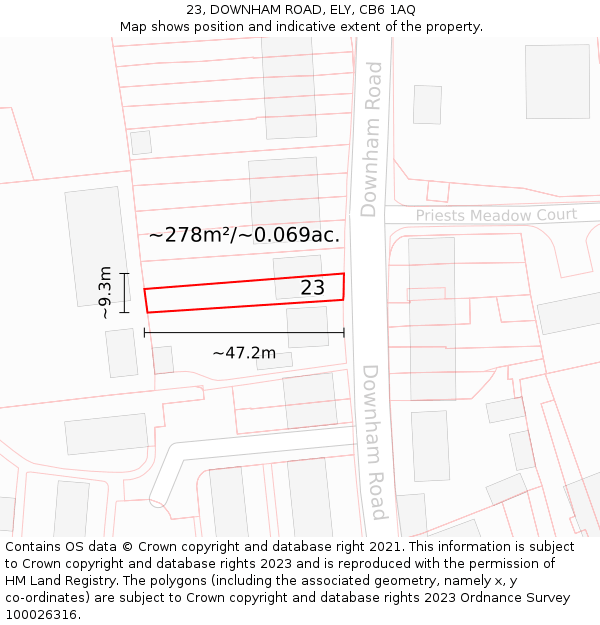 23, DOWNHAM ROAD, ELY, CB6 1AQ: Plot and title map