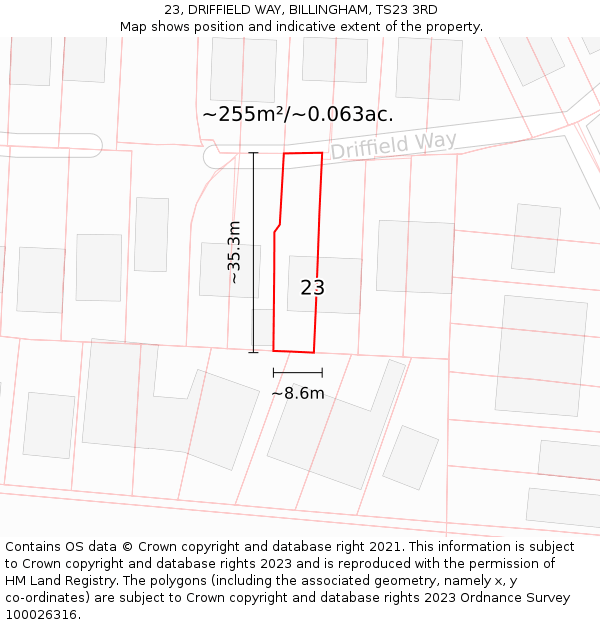 23, DRIFFIELD WAY, BILLINGHAM, TS23 3RD: Plot and title map