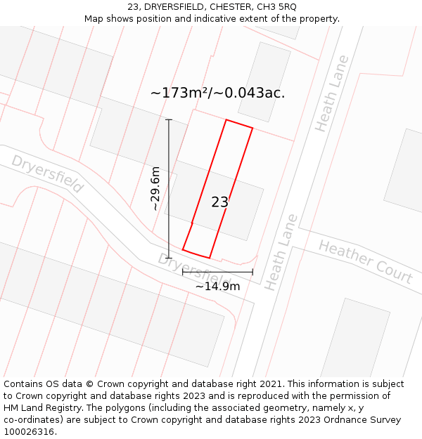 23, DRYERSFIELD, CHESTER, CH3 5RQ: Plot and title map