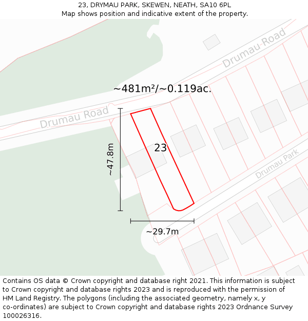 23, DRYMAU PARK, SKEWEN, NEATH, SA10 6PL: Plot and title map