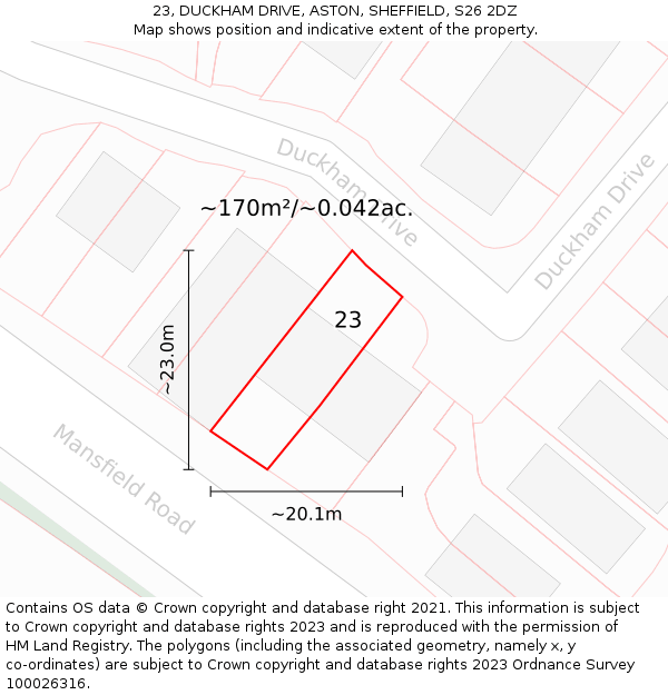 23, DUCKHAM DRIVE, ASTON, SHEFFIELD, S26 2DZ: Plot and title map