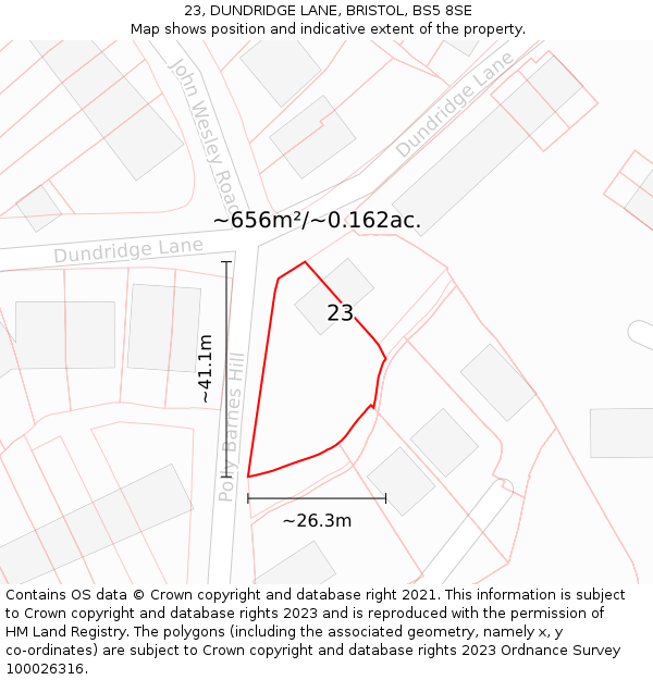 23, DUNDRIDGE LANE, BRISTOL, BS5 8SE: Plot and title map