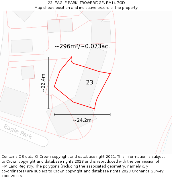 23, EAGLE PARK, TROWBRIDGE, BA14 7GD: Plot and title map