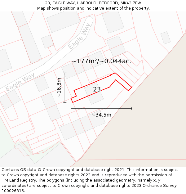 23, EAGLE WAY, HARROLD, BEDFORD, MK43 7EW: Plot and title map