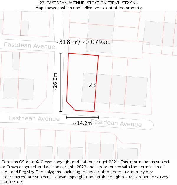 23, EASTDEAN AVENUE, STOKE-ON-TRENT, ST2 9NU: Plot and title map