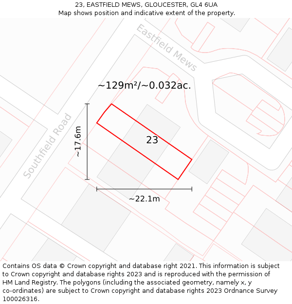 23, EASTFIELD MEWS, GLOUCESTER, GL4 6UA: Plot and title map