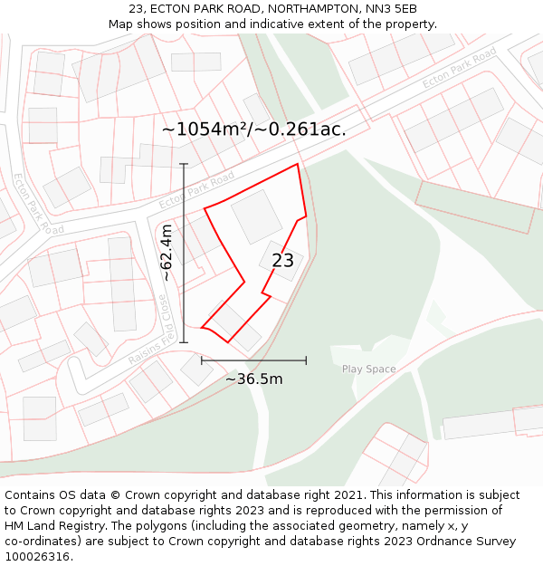 23, ECTON PARK ROAD, NORTHAMPTON, NN3 5EB: Plot and title map