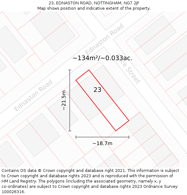 23, EDNASTON ROAD, NOTTINGHAM, NG7 2JF: Plot and title map