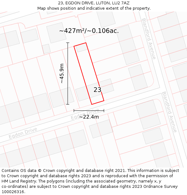 23, EGDON DRIVE, LUTON, LU2 7AZ: Plot and title map