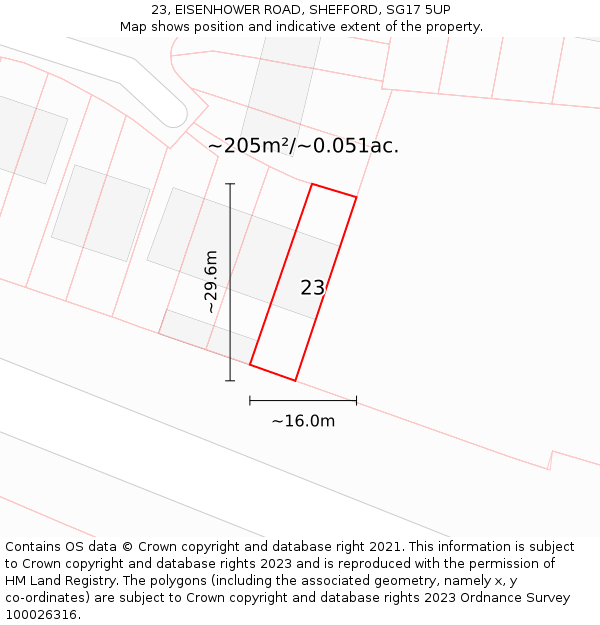 23, EISENHOWER ROAD, SHEFFORD, SG17 5UP: Plot and title map