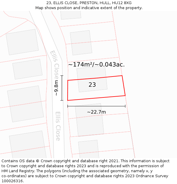 23, ELLIS CLOSE, PRESTON, HULL, HU12 8XG: Plot and title map