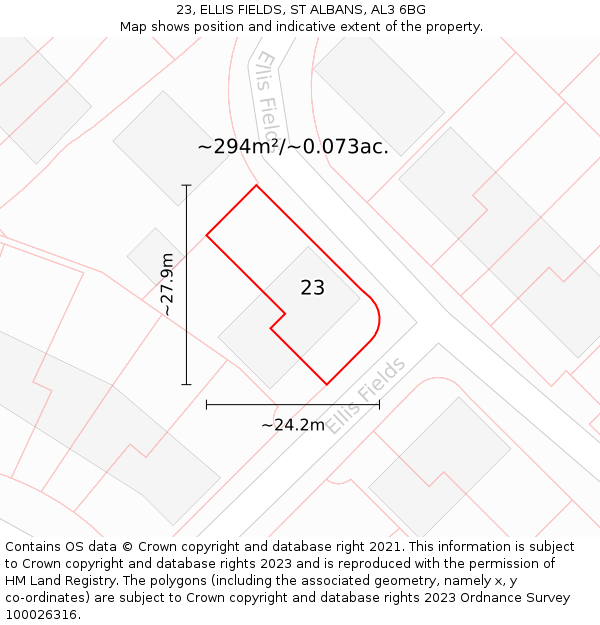 23, ELLIS FIELDS, ST ALBANS, AL3 6BG: Plot and title map