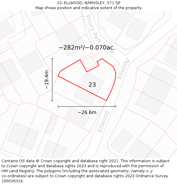 23, ELLWOOD, BARNSLEY, S71 5JF: Plot and title map