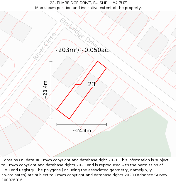 23, ELMBRIDGE DRIVE, RUISLIP, HA4 7UZ: Plot and title map