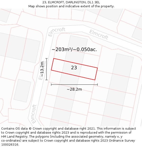 23, ELMCROFT, DARLINGTON, DL1 3EL: Plot and title map