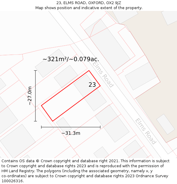 23, ELMS ROAD, OXFORD, OX2 9JZ: Plot and title map