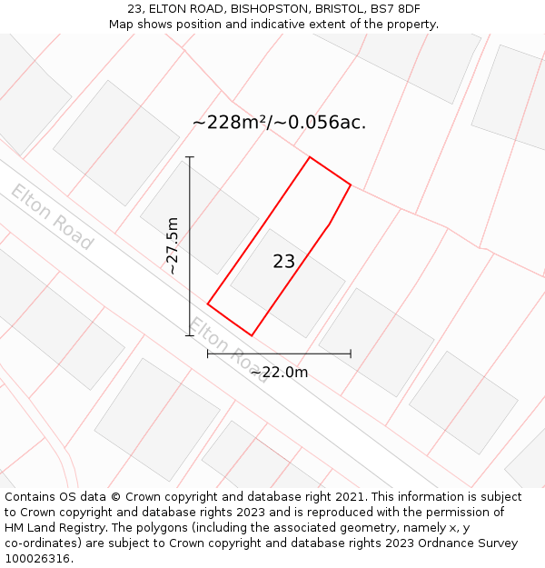 23, ELTON ROAD, BISHOPSTON, BRISTOL, BS7 8DF: Plot and title map