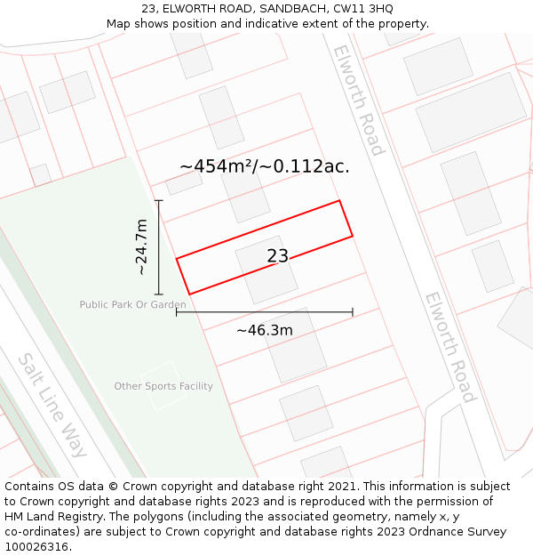 23, ELWORTH ROAD, SANDBACH, CW11 3HQ: Plot and title map