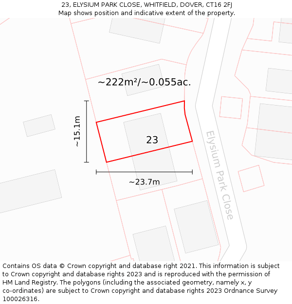 23, ELYSIUM PARK CLOSE, WHITFIELD, DOVER, CT16 2FJ: Plot and title map