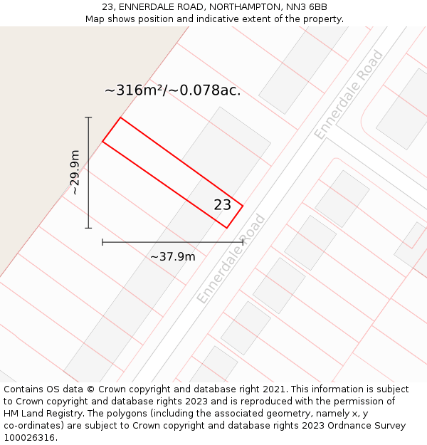 23, ENNERDALE ROAD, NORTHAMPTON, NN3 6BB: Plot and title map