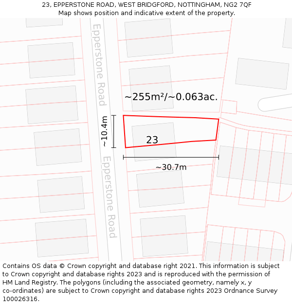 23, EPPERSTONE ROAD, WEST BRIDGFORD, NOTTINGHAM, NG2 7QF: Plot and title map