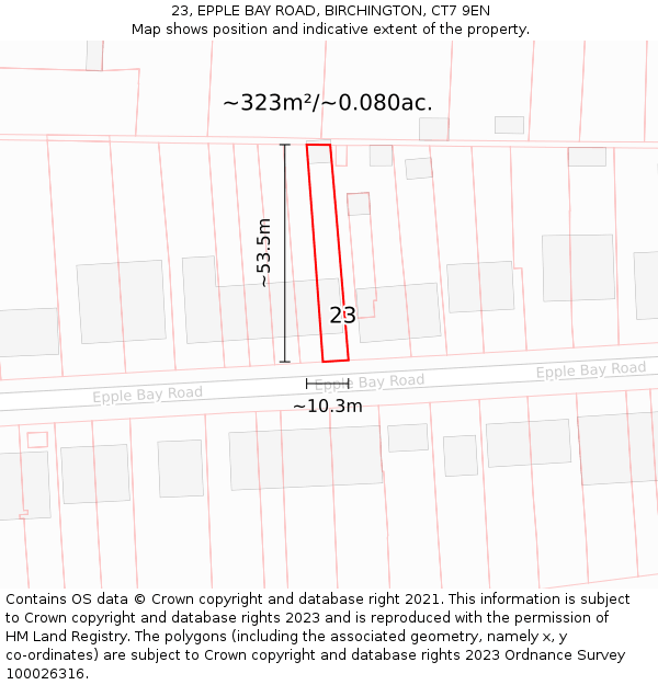 23, EPPLE BAY ROAD, BIRCHINGTON, CT7 9EN: Plot and title map