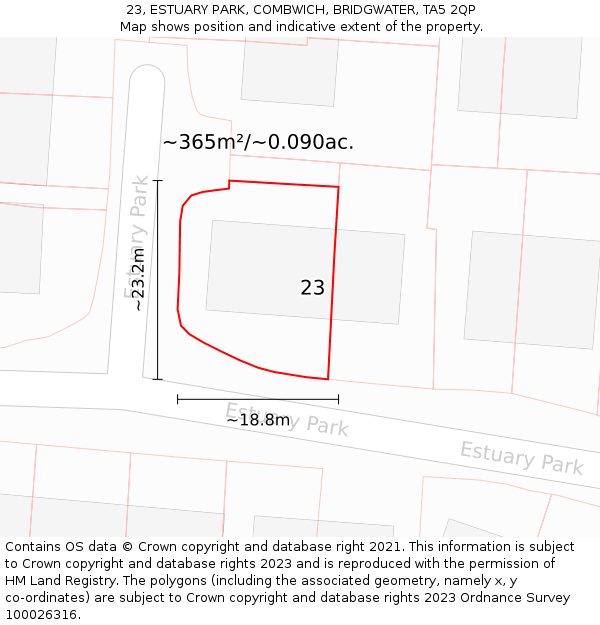 23, ESTUARY PARK, COMBWICH, BRIDGWATER, TA5 2QP: Plot and title map