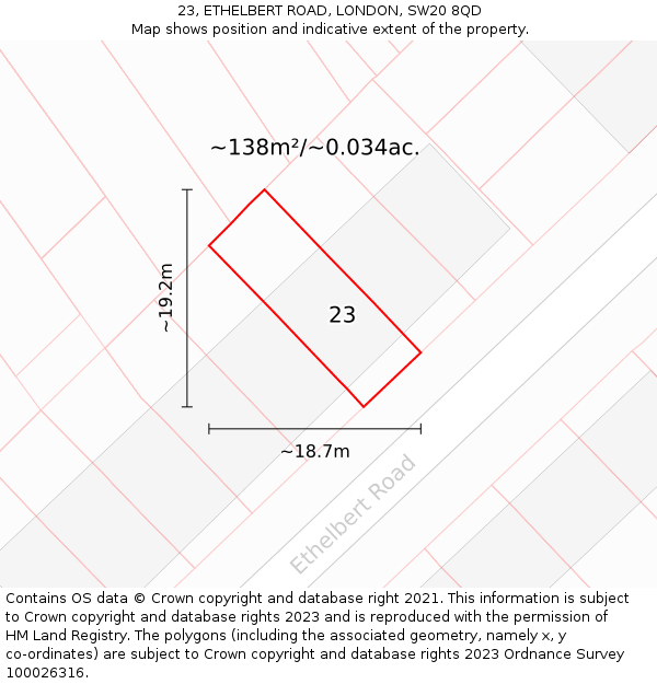 23, ETHELBERT ROAD, LONDON, SW20 8QD: Plot and title map