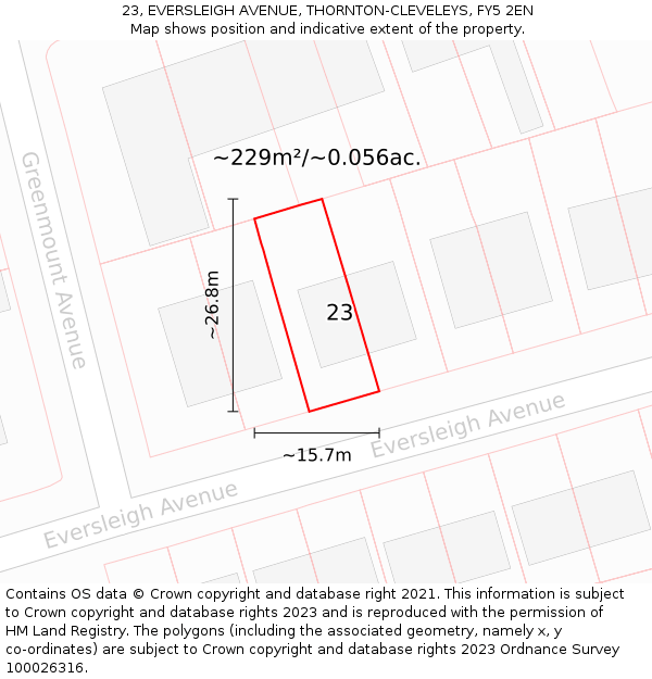 23, EVERSLEIGH AVENUE, THORNTON-CLEVELEYS, FY5 2EN: Plot and title map