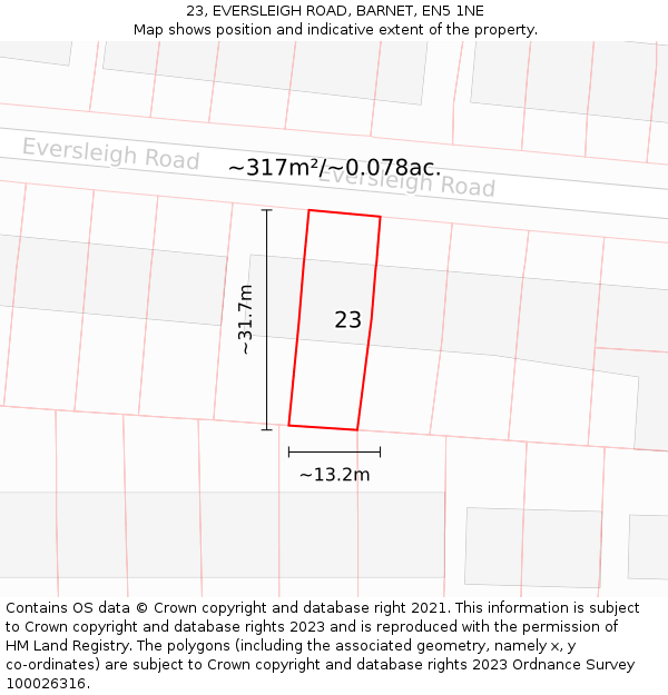 23, EVERSLEIGH ROAD, BARNET, EN5 1NE: Plot and title map