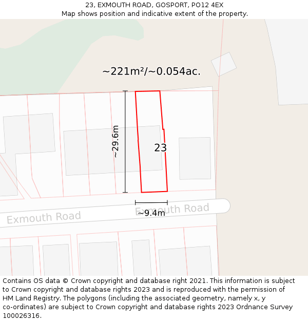 23, EXMOUTH ROAD, GOSPORT, PO12 4EX: Plot and title map