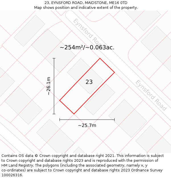 23, EYNSFORD ROAD, MAIDSTONE, ME16 0TD: Plot and title map