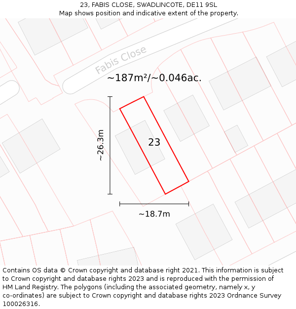 23, FABIS CLOSE, SWADLINCOTE, DE11 9SL: Plot and title map