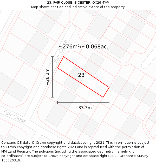 23, FAIR CLOSE, BICESTER, OX26 4YW: Plot and title map