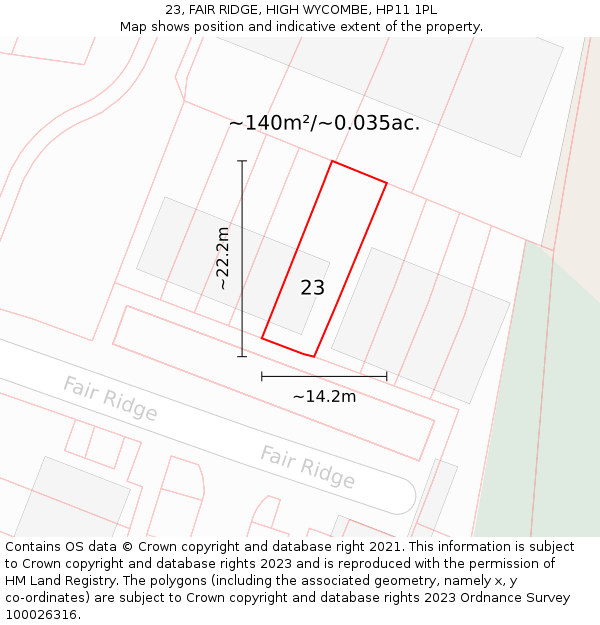 23, FAIR RIDGE, HIGH WYCOMBE, HP11 1PL: Plot and title map