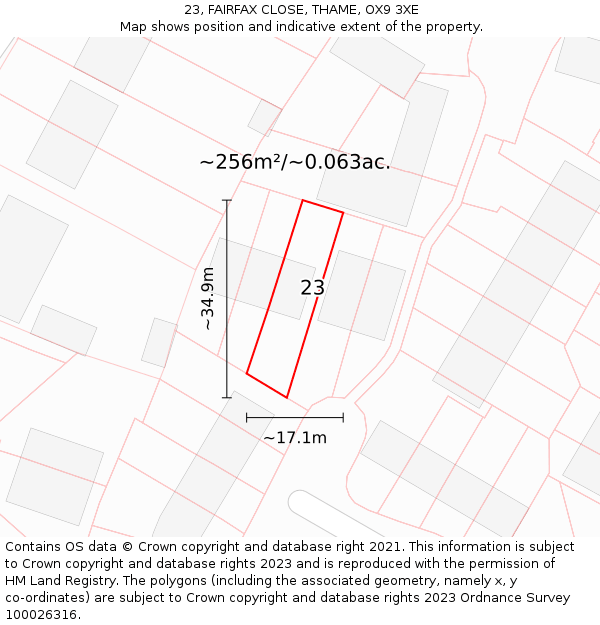 23, FAIRFAX CLOSE, THAME, OX9 3XE: Plot and title map