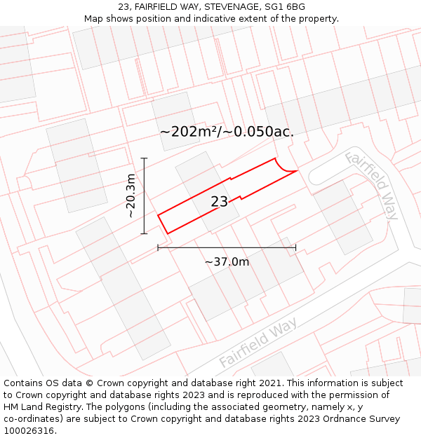 23, FAIRFIELD WAY, STEVENAGE, SG1 6BG: Plot and title map