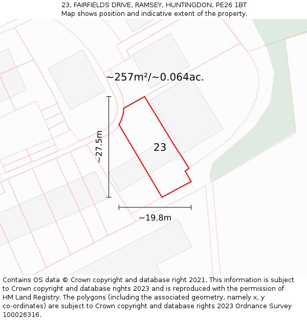 23, FAIRFIELDS DRIVE, RAMSEY, HUNTINGDON, PE26 1BT: Plot and title map