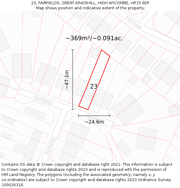 23, FAIRFIELDS, GREAT KINGSHILL, HIGH WYCOMBE, HP15 6EP: Plot and title map