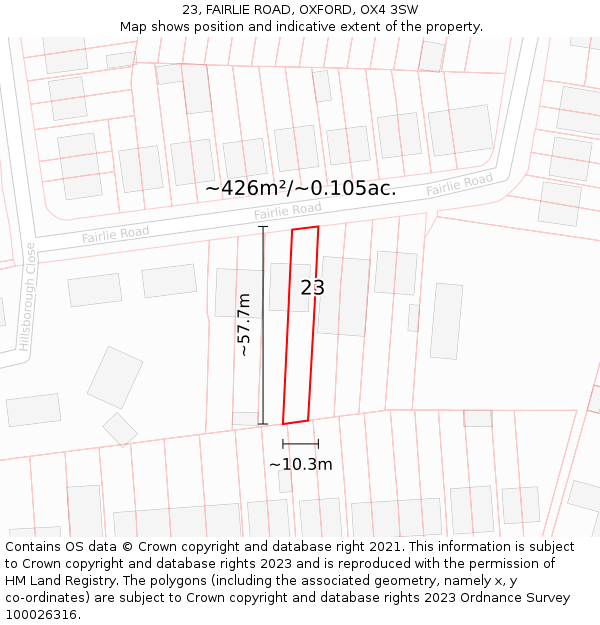 23, FAIRLIE ROAD, OXFORD, OX4 3SW: Plot and title map