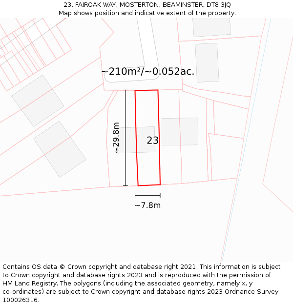 23, FAIROAK WAY, MOSTERTON, BEAMINSTER, DT8 3JQ: Plot and title map