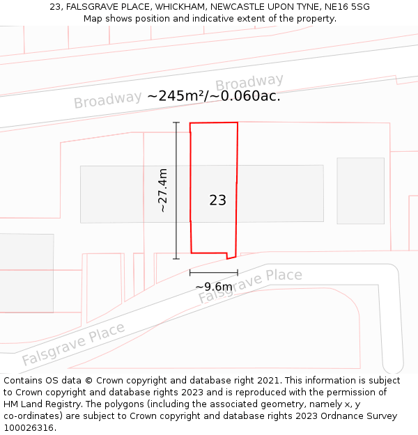 23, FALSGRAVE PLACE, WHICKHAM, NEWCASTLE UPON TYNE, NE16 5SG: Plot and title map