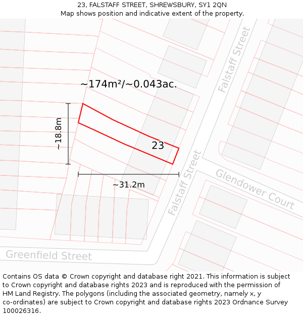 23, FALSTAFF STREET, SHREWSBURY, SY1 2QN: Plot and title map