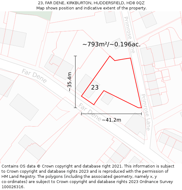 23, FAR DENE, KIRKBURTON, HUDDERSFIELD, HD8 0QZ: Plot and title map