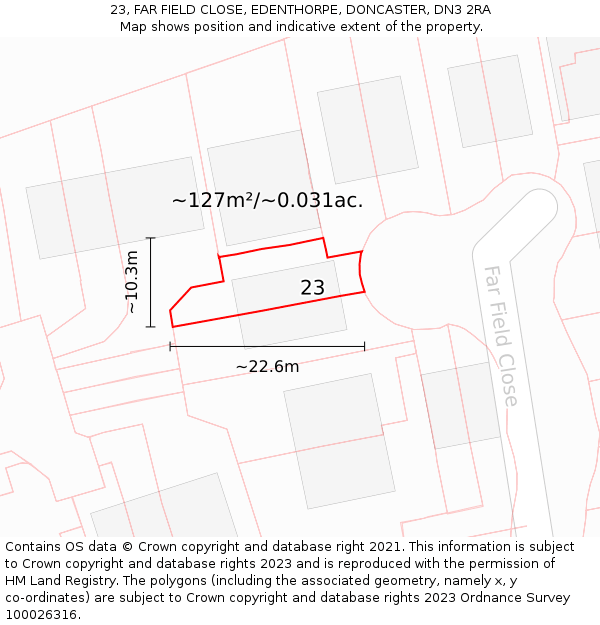 23, FAR FIELD CLOSE, EDENTHORPE, DONCASTER, DN3 2RA: Plot and title map