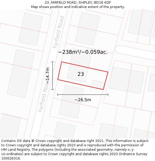 23, FARFIELD ROAD, SHIPLEY, BD18 4QP: Plot and title map