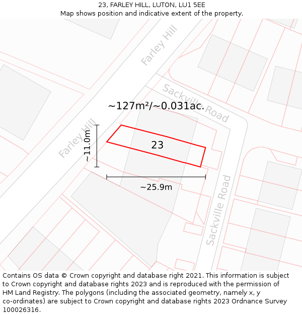 23, FARLEY HILL, LUTON, LU1 5EE: Plot and title map