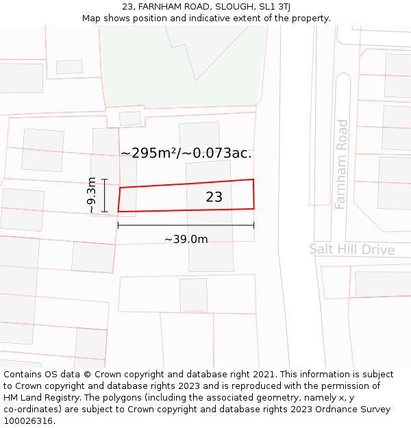 23, FARNHAM ROAD, SLOUGH, SL1 3TJ: Plot and title map