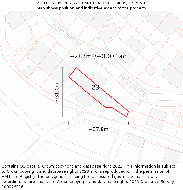 23, FELIN HAFREN, ABERMULE, MONTGOMERY, SY15 6NE: Plot and title map